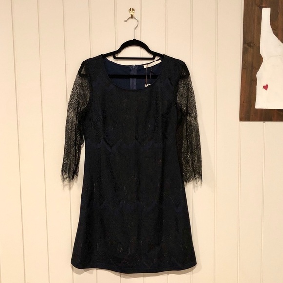 Solitaire NWT Blue and Black Lace Mini Dress - Picture 1 of 8